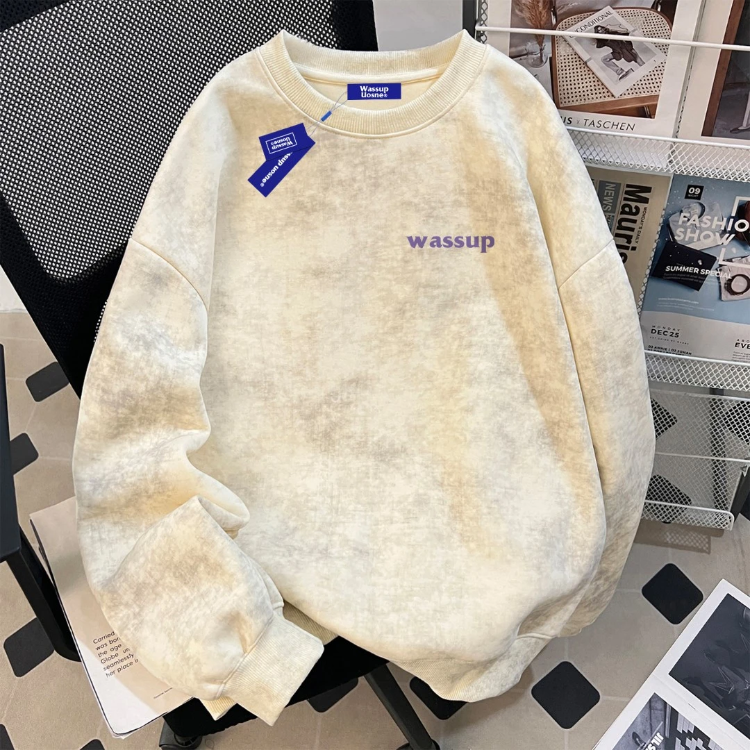 WASSUP UOSNE圆领重磅卫衣男生秋冬加绒加厚中山cleanfit宽松长袖