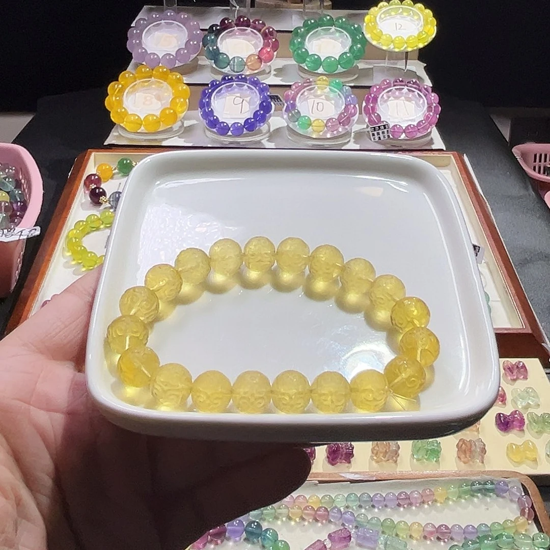 未镶嵌萤石手链亮黄色回纹10咪