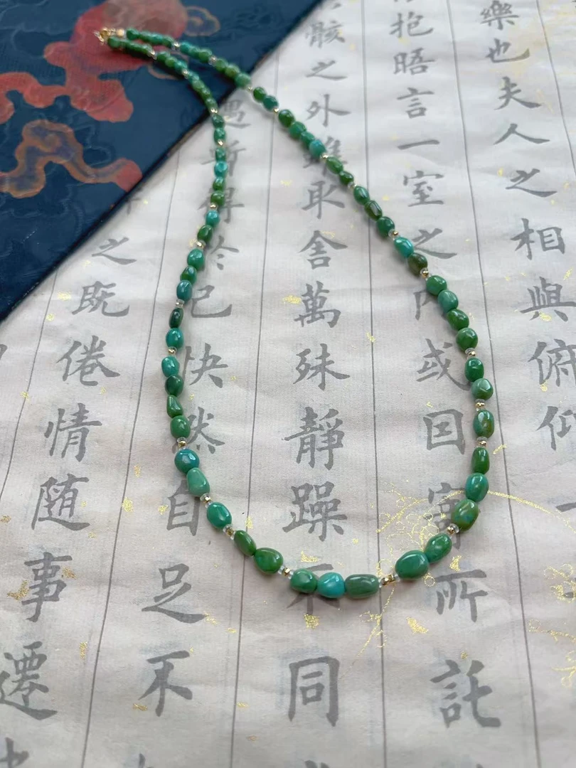 【灵兮珠宝】18K金搭配高瓷绿松石糖豆项链