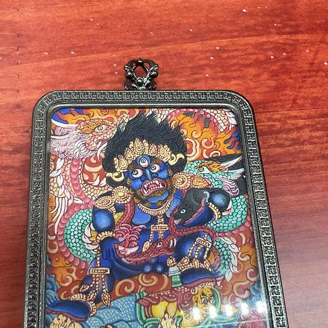 吊坠纯手绘矿料唐卡黑财神