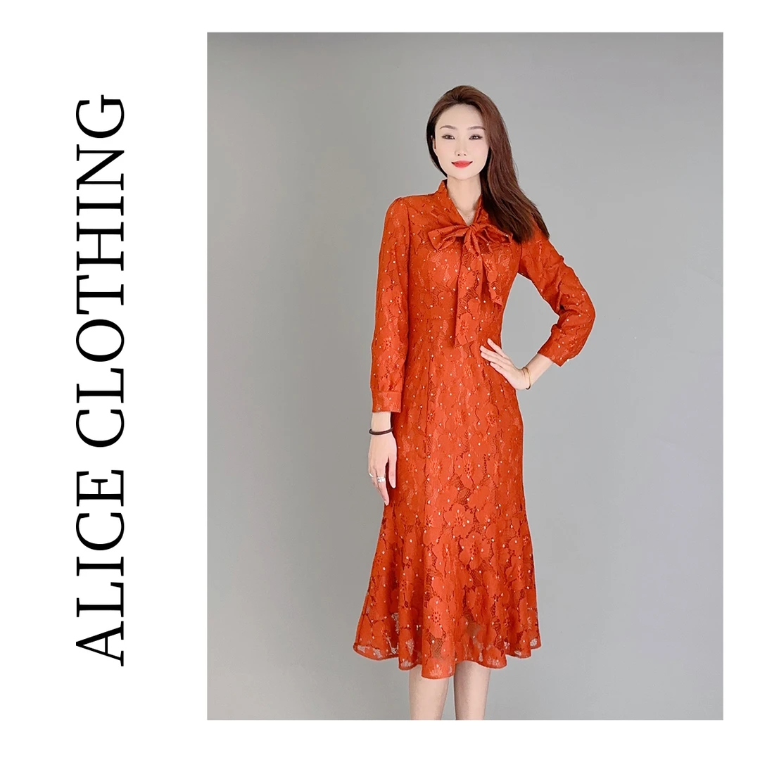 2alicelulu“明媚如橘”华美连衣裙烫钻蕾丝鱼尾 S2136613W