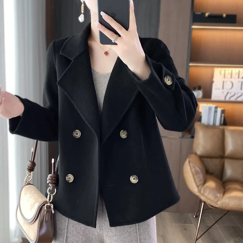 秋冬款小个子女士短款小香风西装领双面羊毛呢绒毛呢子优雅大气保