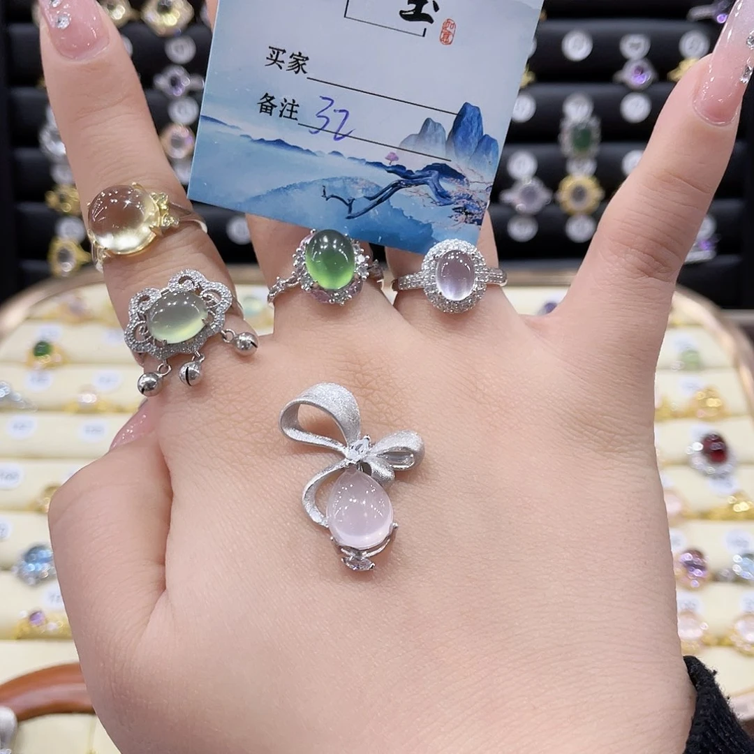 芙蓉石戒指32银S925镶嵌?****?