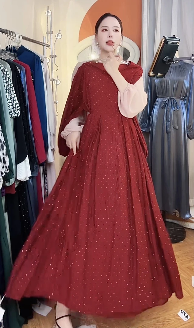 高端气质时尚连衣裙春夏轻奢宽松收腰气质长裙【666# - 安哥拉红 】