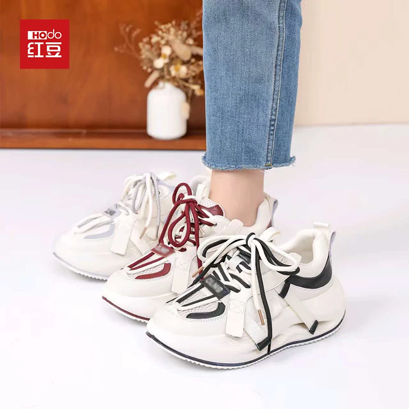 Hodo/红豆春秋新款厚底休闲系带透气网面运动鞋女老爹鞋