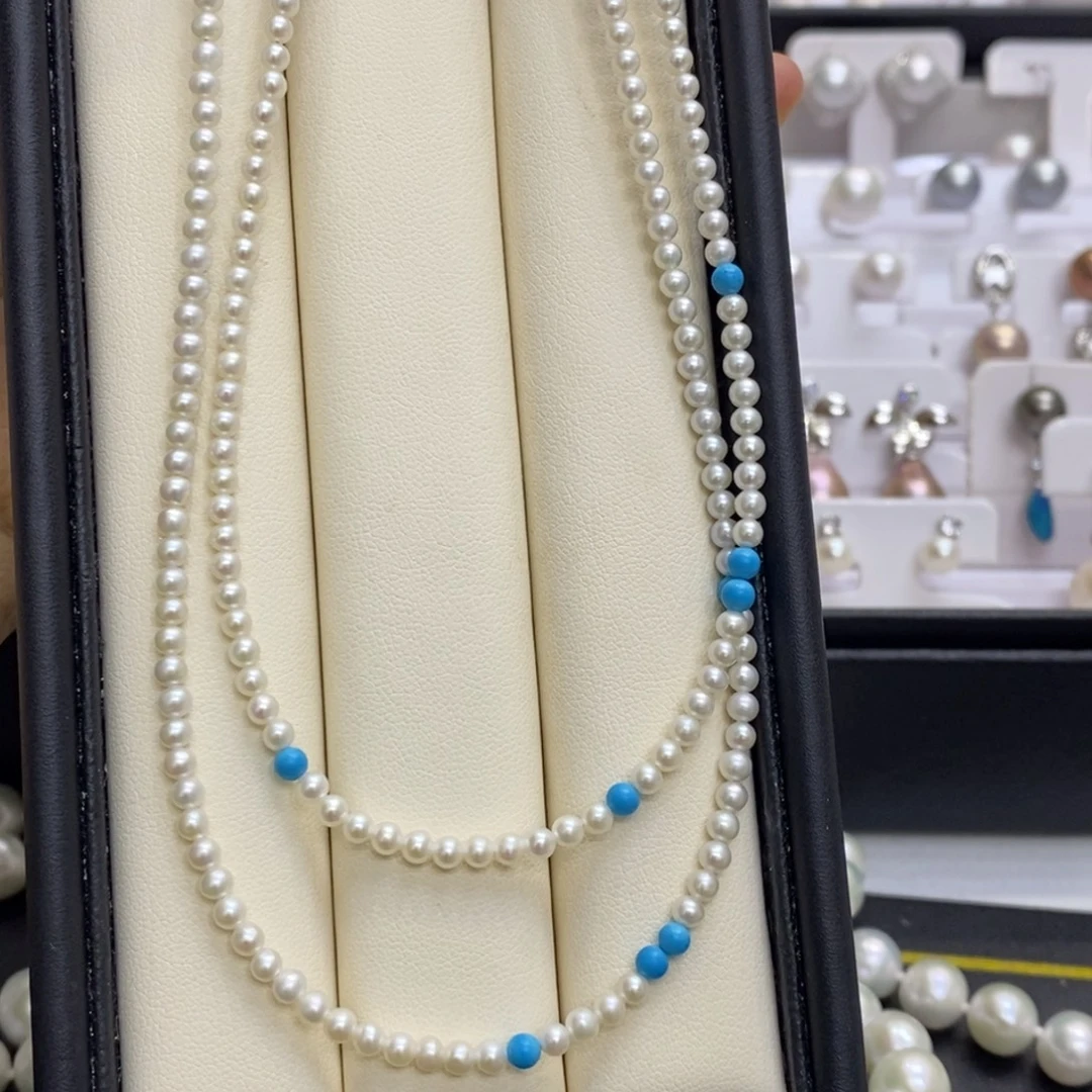 项链银S925镶嵌淡水珍珠