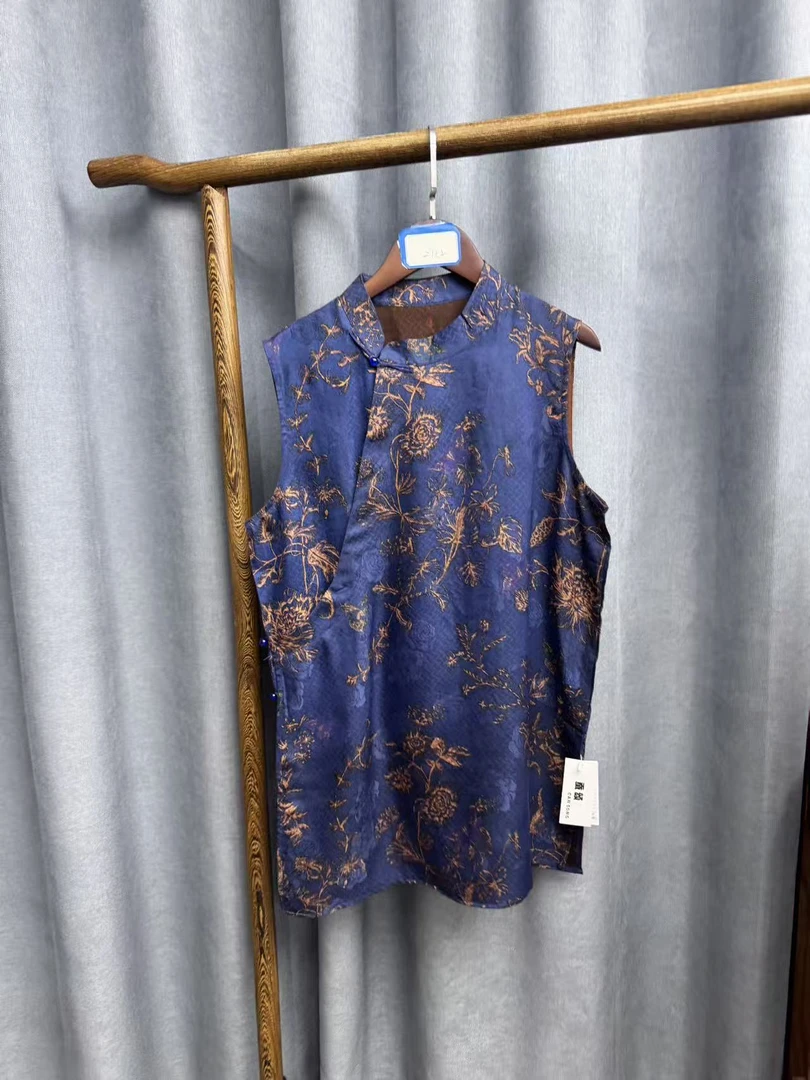 （瑕疵）夏季新款时尚简约新中式桑蚕丝奥黛提花上衣女z112