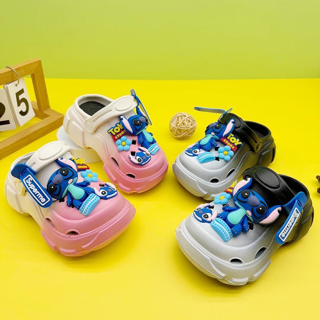 新款卡通史迪仔洞洞鞋外穿百搭EVA男女童软底防滑凉拖鞋