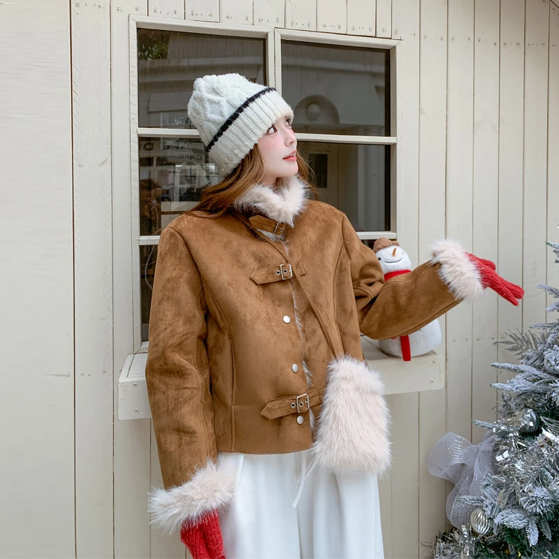 甜酷工装风棉衣外套女2025冬季新款复古百搭加绒加厚配包包机车服