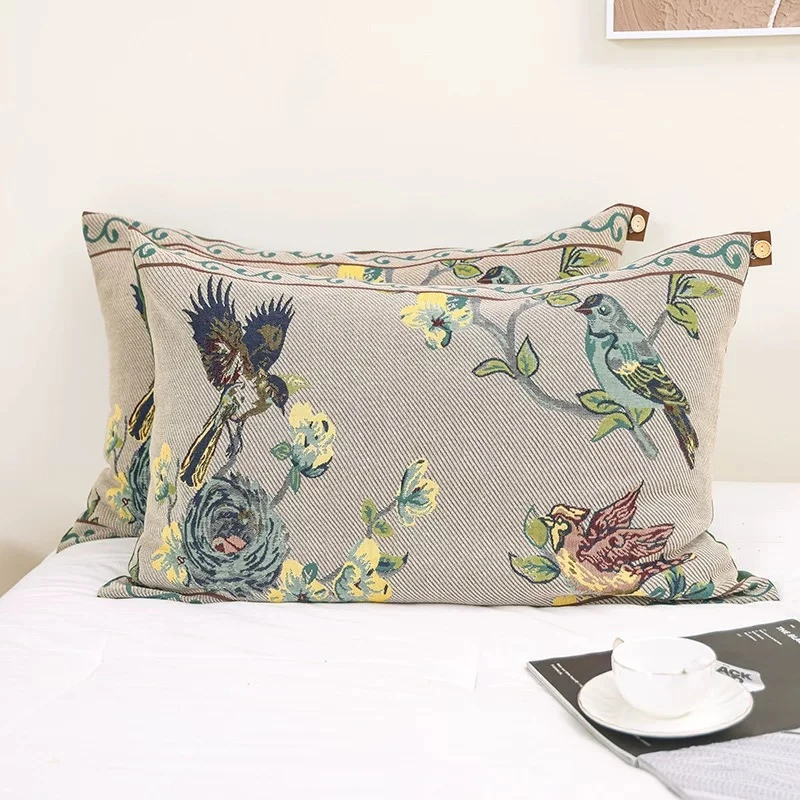 【喜上枝头枕套】加厚纯棉纱布多层枕套一对装成人透气亲肤吸汗