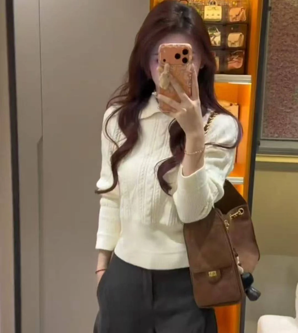 polo翻领套头麻花针织衫2025秋冬新款加厚简约内搭高腰长袖上衣女