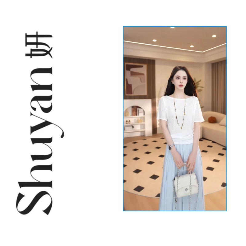 Shuyan妍【天丝T】QC莱赛尔设计感斜肩巨显瘦上衣S31676