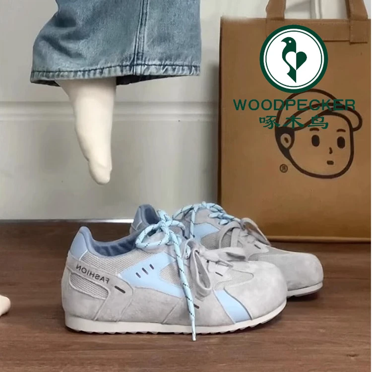 啄木鸟平底增高德训鞋女2025春季新款复古百搭阿甘鞋时尚休闲板鞋