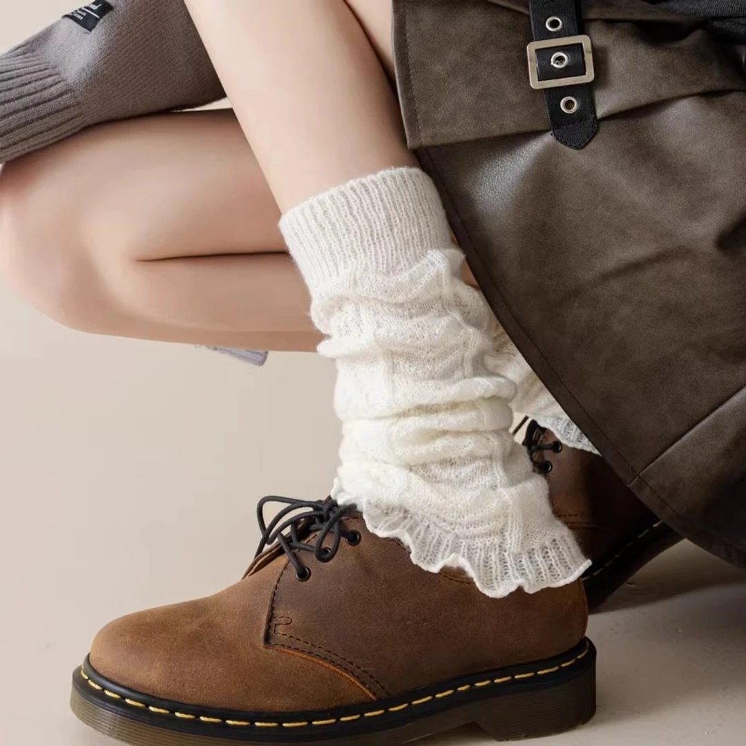 秋季菱形条纹针织腿套女秋冬季学院风堆堆袜套日系洛丽塔保暖腿套