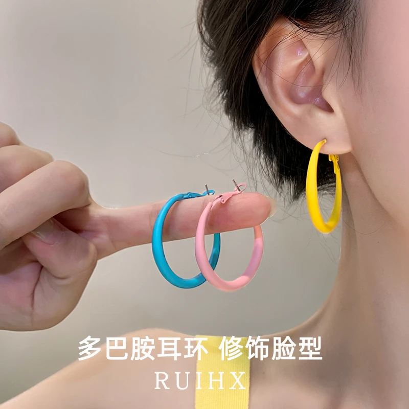 合金耳饰 999纯银耳针多巴胺彩色耳圈女2025新款海边度假风耳环