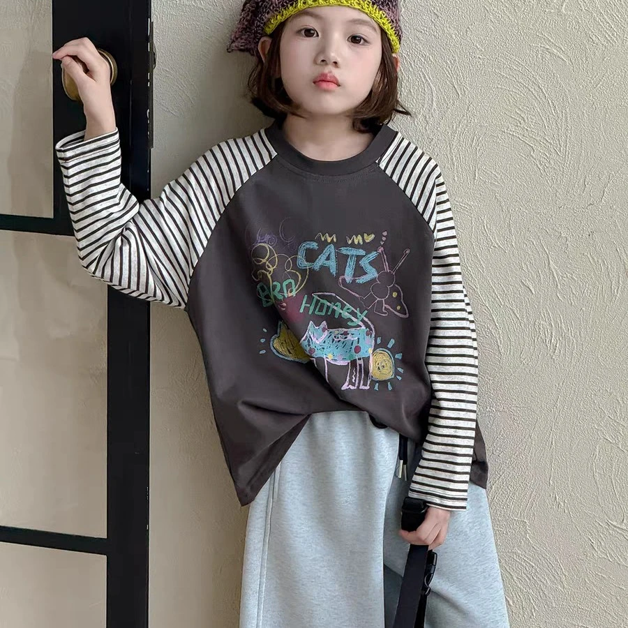 女童长袖T恤春秋款2025新款洋气童装女孩秋季条纹上衣儿童打底衫