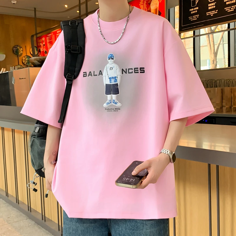 夏季新款T恤圆领透气潮流学生男小众印花ins风百搭韩版休闲短袖