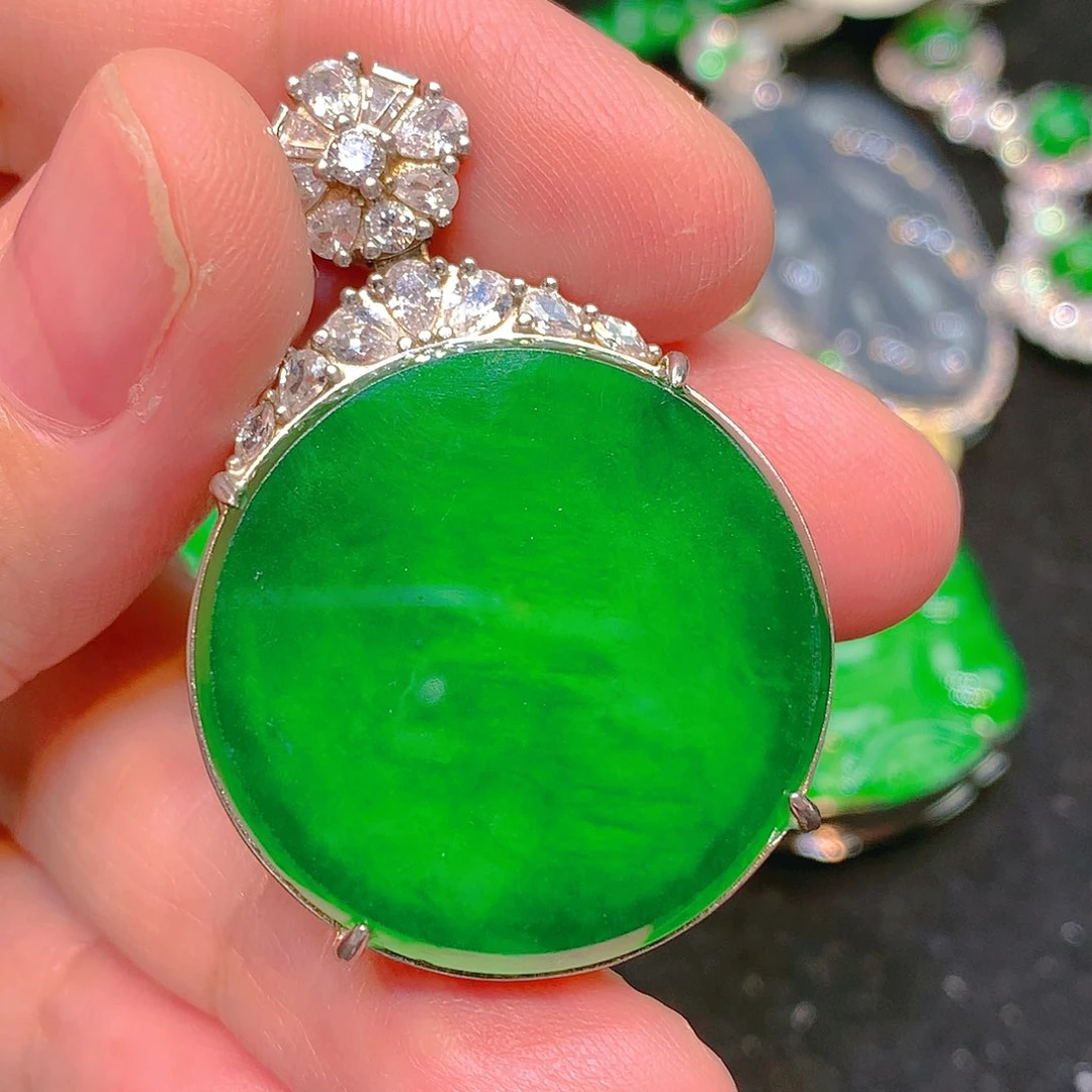 吊坠(不含链)银S925镶嵌翡翠翡翠