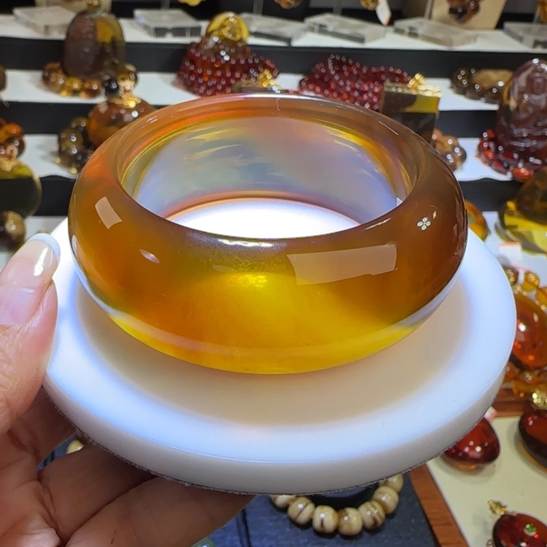 岁***好琥珀未镶嵌裸石缅甸琥珀金红蜜果冻手镯