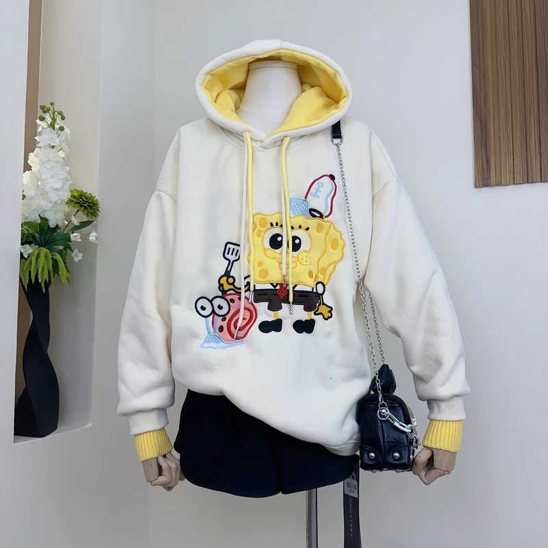 （3140）y2025新款秋冬加厚加绒卫衣女刺绣连帽ins韩版印花宽松上