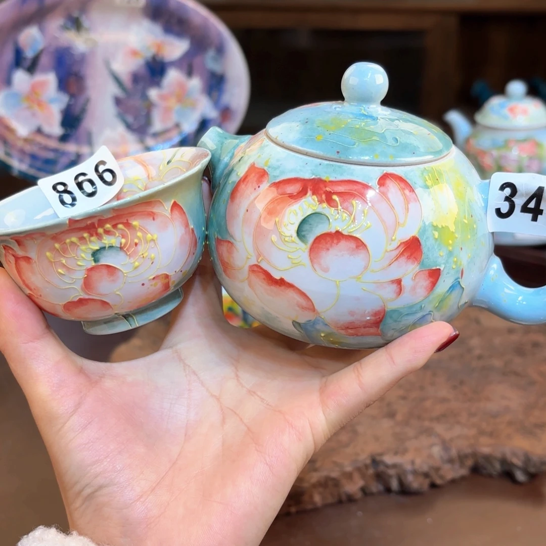 美***期景德镇手绘高温釉下彩陶瓷茶具