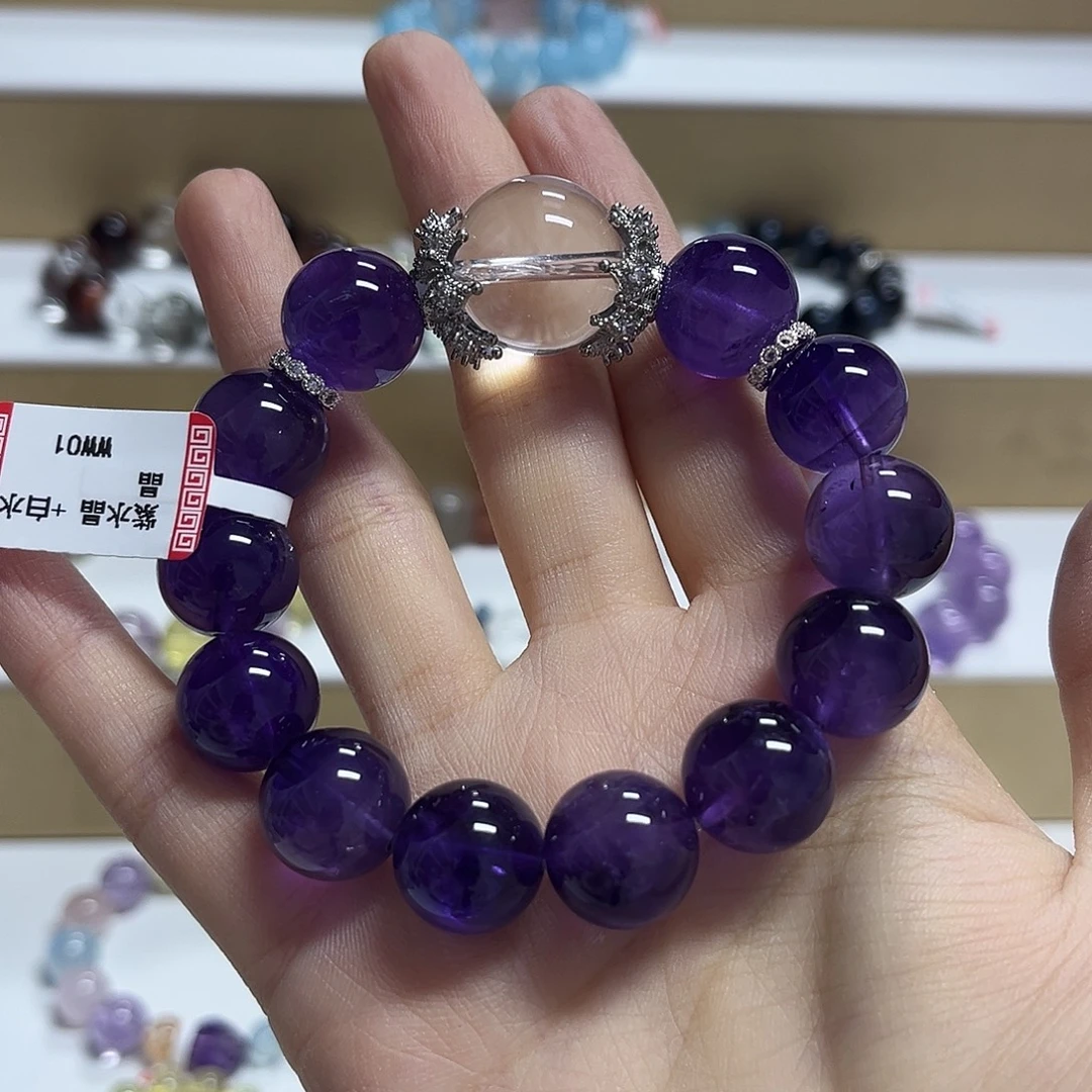 水晶未镶嵌手链紫水晶加白水晶设计款手串