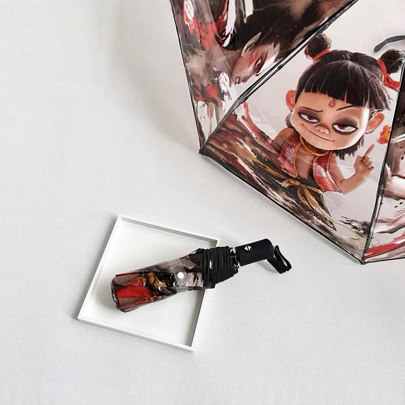 魔童闹海敖丙哪吒全自动透明雨伞卡通学生网红伞折叠可爱加厚雨伞