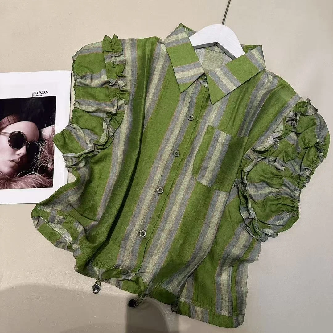 夏款衬衫领设计感时尚百搭短袖显瘦上衣女