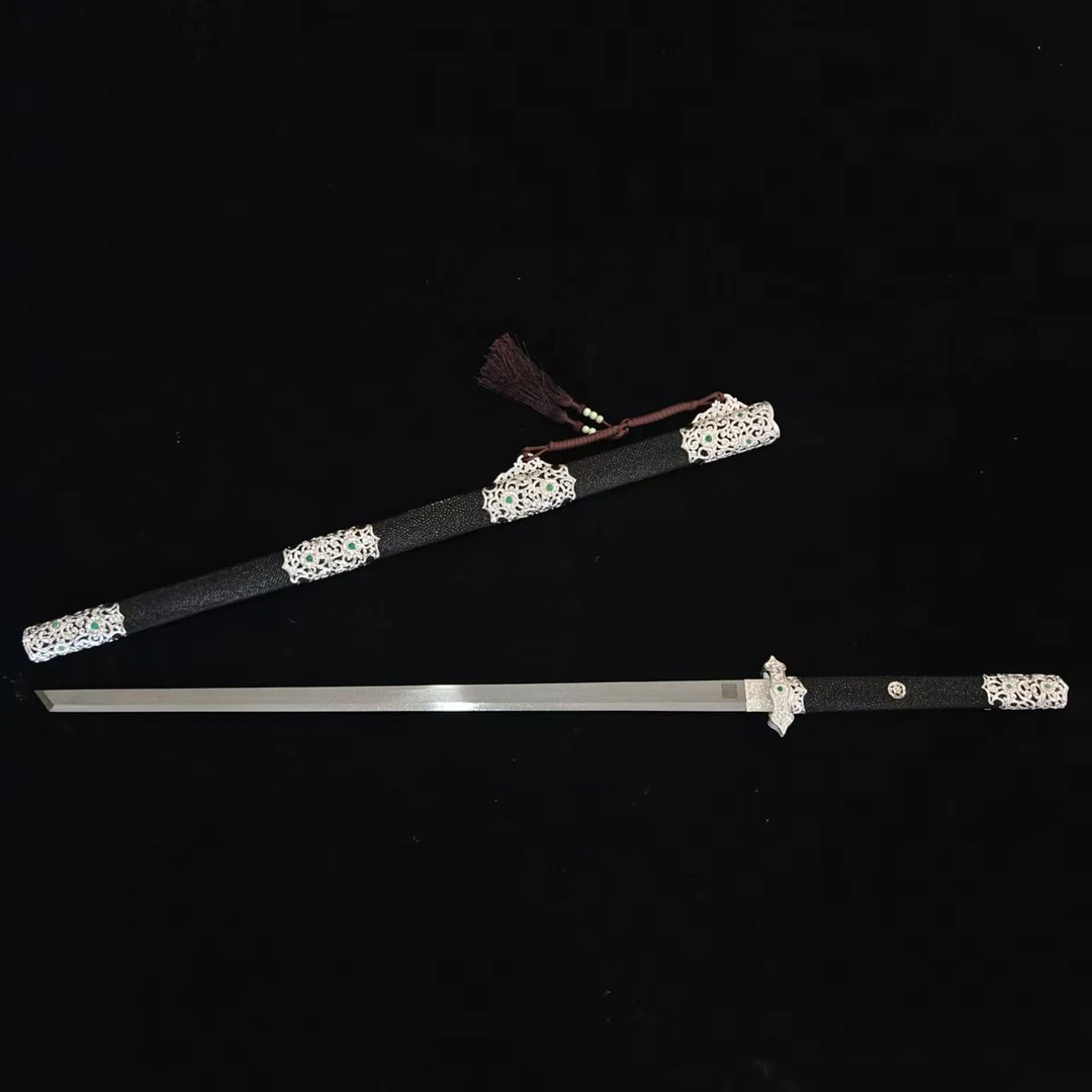 宁缺堂刀剑jx长鸿唐横刀-鎏银粗颗粒鱼皮-夹钢-未开刃-江龙-jl