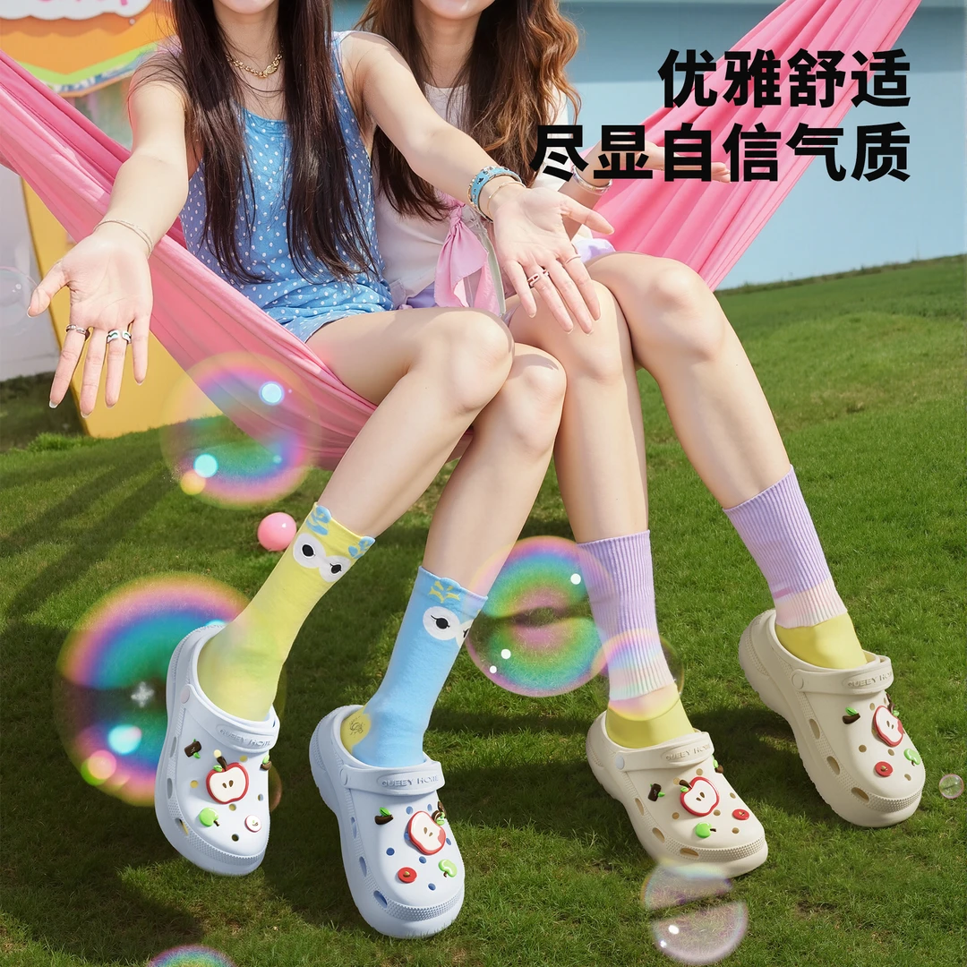 苹果配饰系列┇25夏季休闲新款外穿少女包头洞洞鞋EVA厚底增高防滑