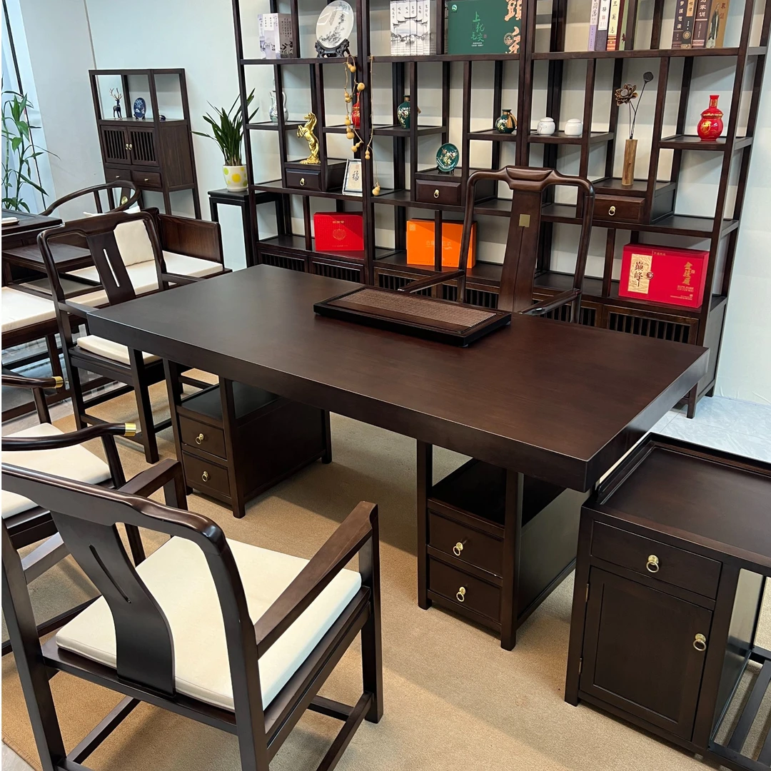 乌金木实木大板茶桌椅组合新中式家用办公室禅意干泡茶台茶桌