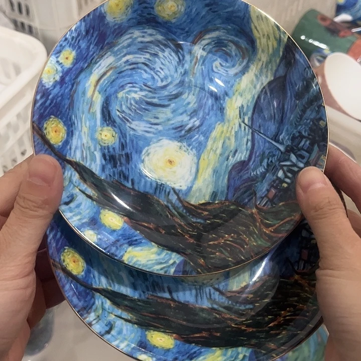 瓷片微瑕骨瓷星空碟两个