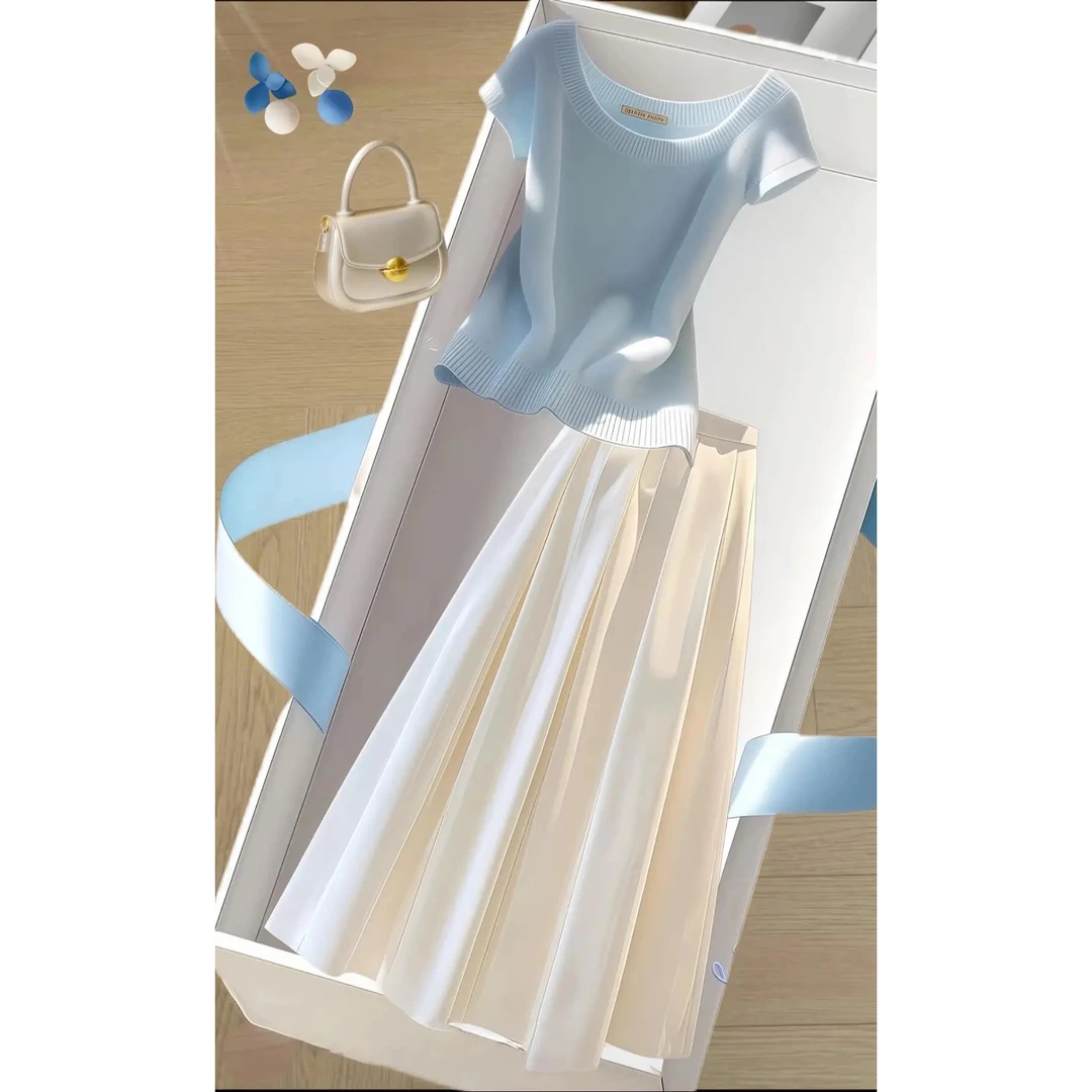 2025夏季新新款温婉大方穿搭简约百搭上衣气质高腰半身裙两件套女