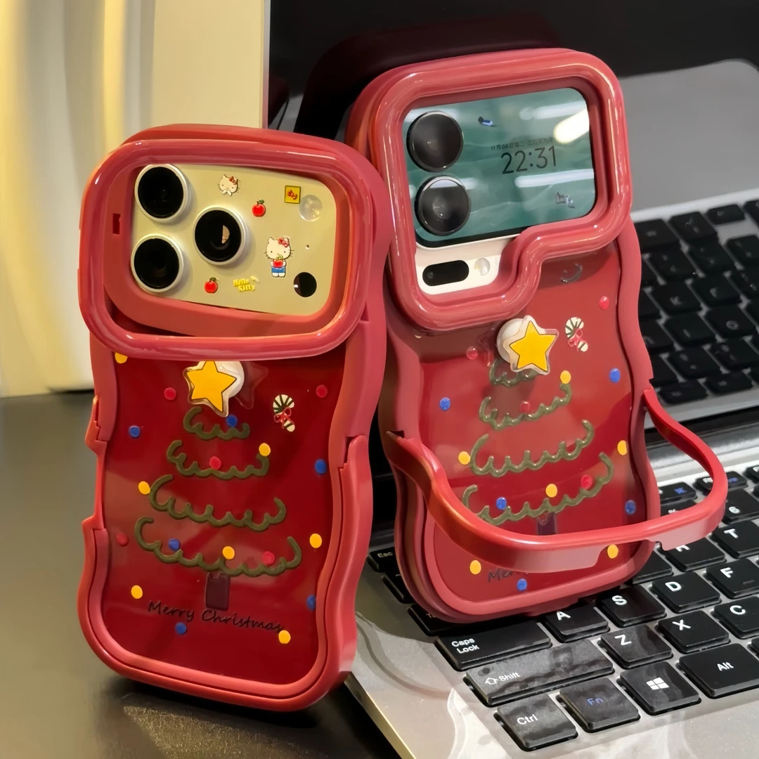星星圣诞树适用小米17pro华为vivoppoiPhone16苹果17双支架手机壳