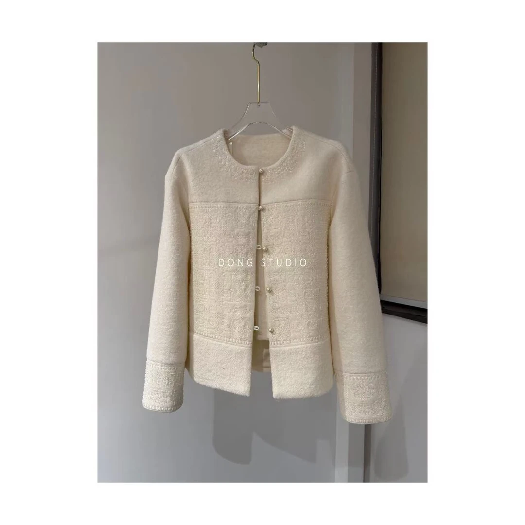 【凝脂玉阁】新中式 手工钉珠羊毛外套I7938