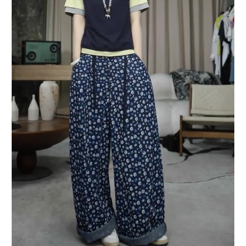 infobyfive2025夏季新款印花满印碎花花花抽绳牛仔裤NF0504166