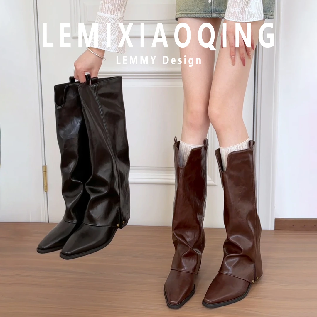 2025流行款女靴子网红款女长筒靴胖mm腿粗裤管靴mm粗腿大码女靴