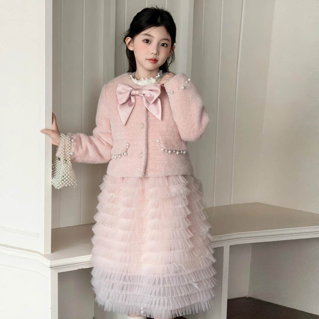 女童秋冬洋气小香风连衣裙套装2025新款时尚女大童秋装儿童裙子潮