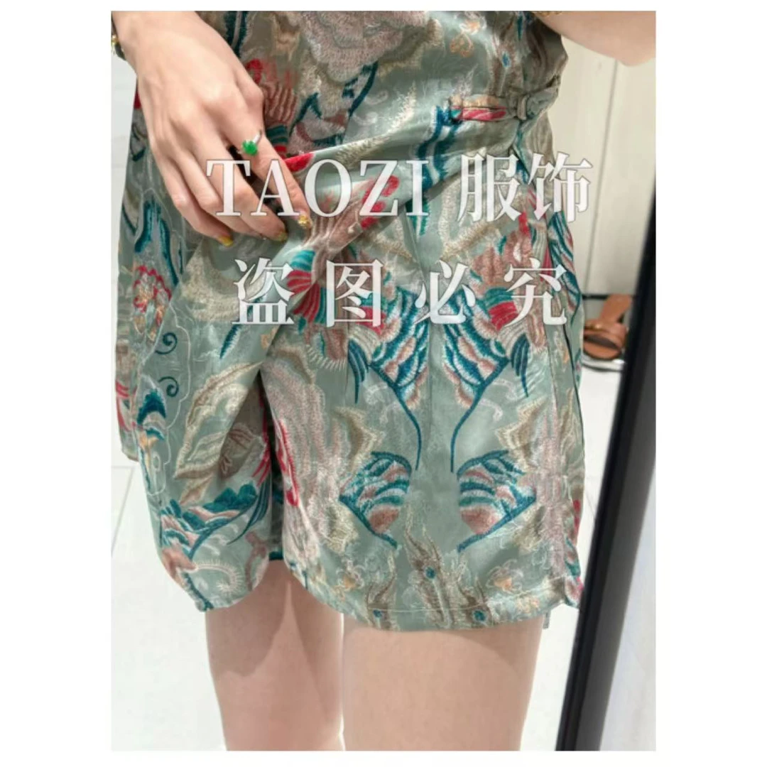 【桃子自制】17233-1 夏季新中式气质减龄重工提花短裤女