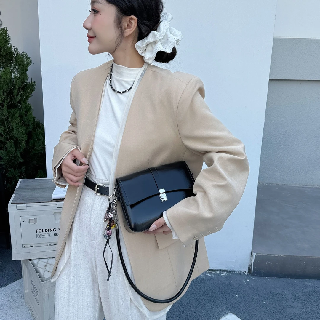 【佐伊甄选】SKL-5516-黑色轻奢女士经典小众斜挎斜跨包包