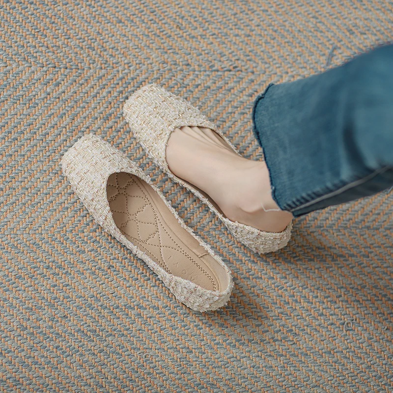 平底单鞋女新款2025时尚百搭温柔配裙子软底法式方头豆豆鞋女飘鞋