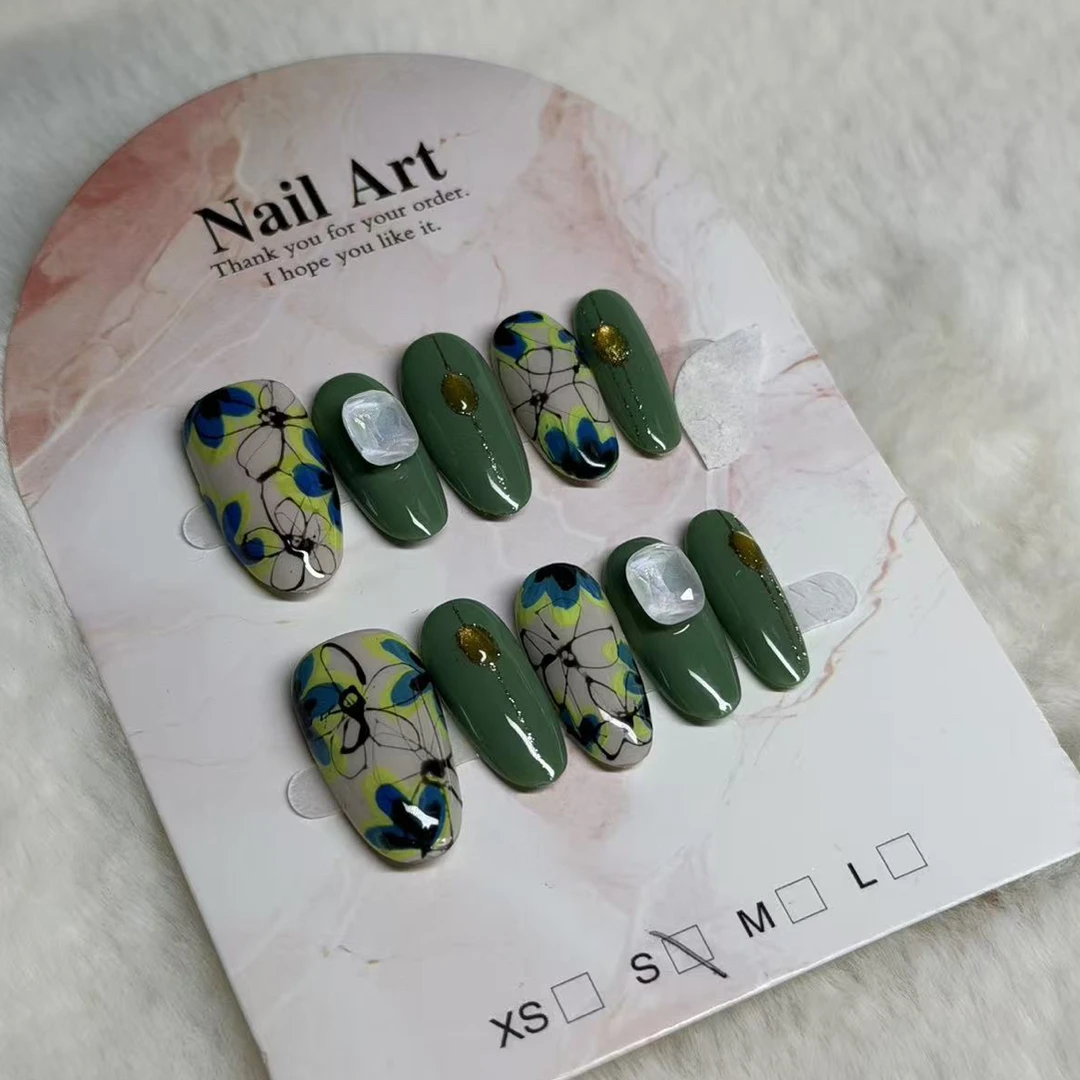 菱格纹夏季显白成品穿戴式美甲网红爆款