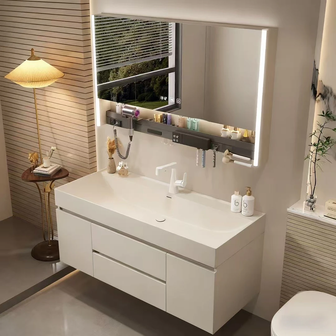 古德丹意式极简风鎏金石海洋盆一体盆浴室柜组合卫生间洗漱台