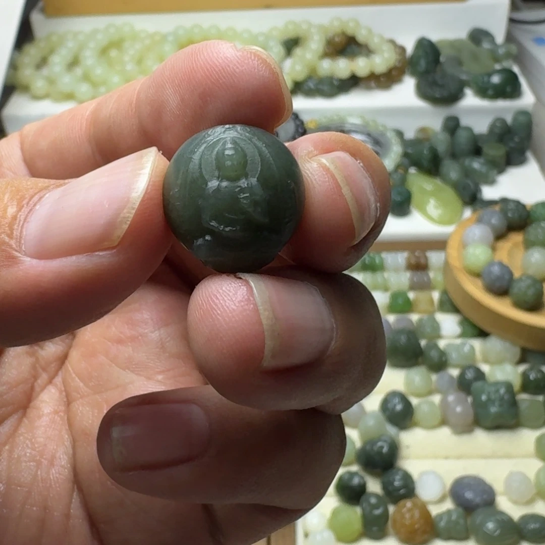 绎***爱和田玉未镶嵌珠宝半成品和田玉且末蓝守护神阿弥陀佛16㎜