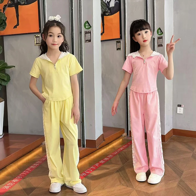 110-170女童套装夏季新款夏款儿童中大童百搭洋气时髦宽松休闲装