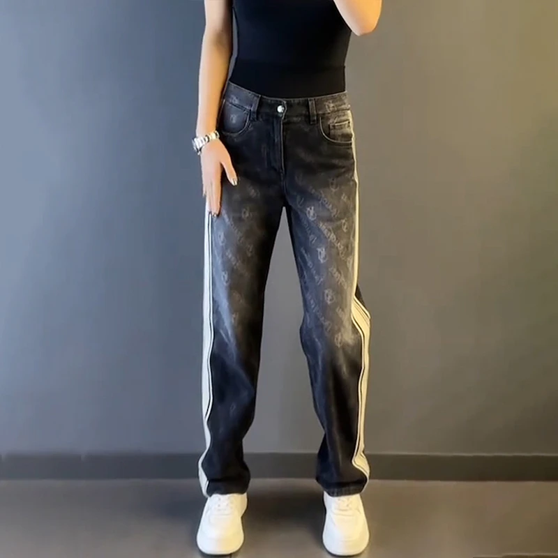 轻奢新款男装大码潮牌舒适织带痞帅牛仔裤直筒休闲长裤潮时尚宽松