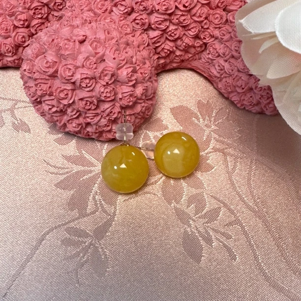 【玉涵珠宝】18K天然蜜蜡圆珠耳饰533