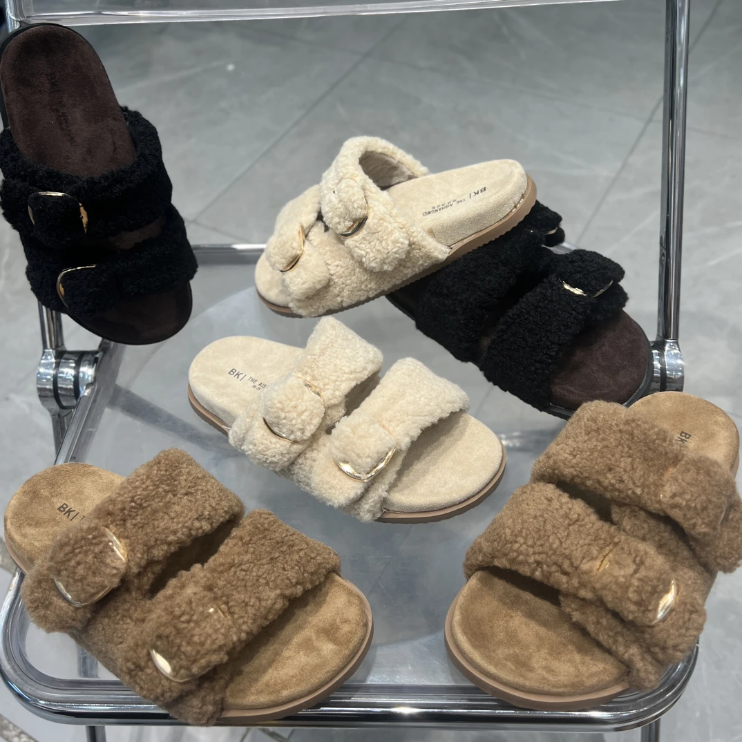 时尚e足2025秋.冬新款毛毛拖外穿B01