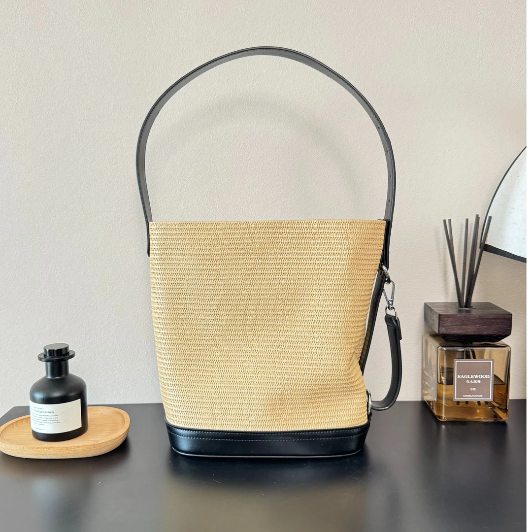 2025新款设计师仿草编大容量水桶托特包爆款通勤百搭斜跨单肩女包