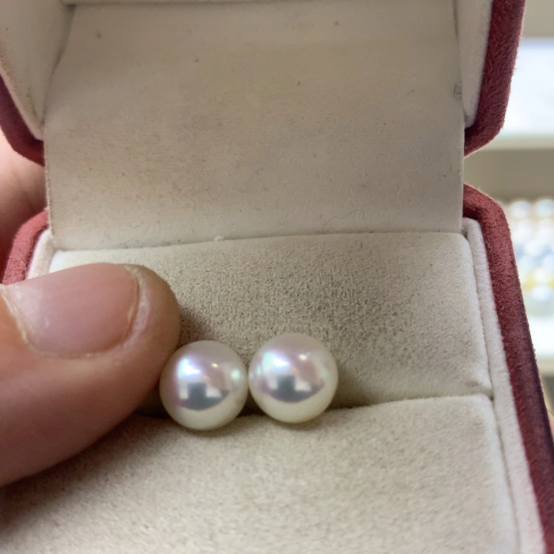 海水珍珠耳饰18K金镶嵌7.5-8akoya素钉